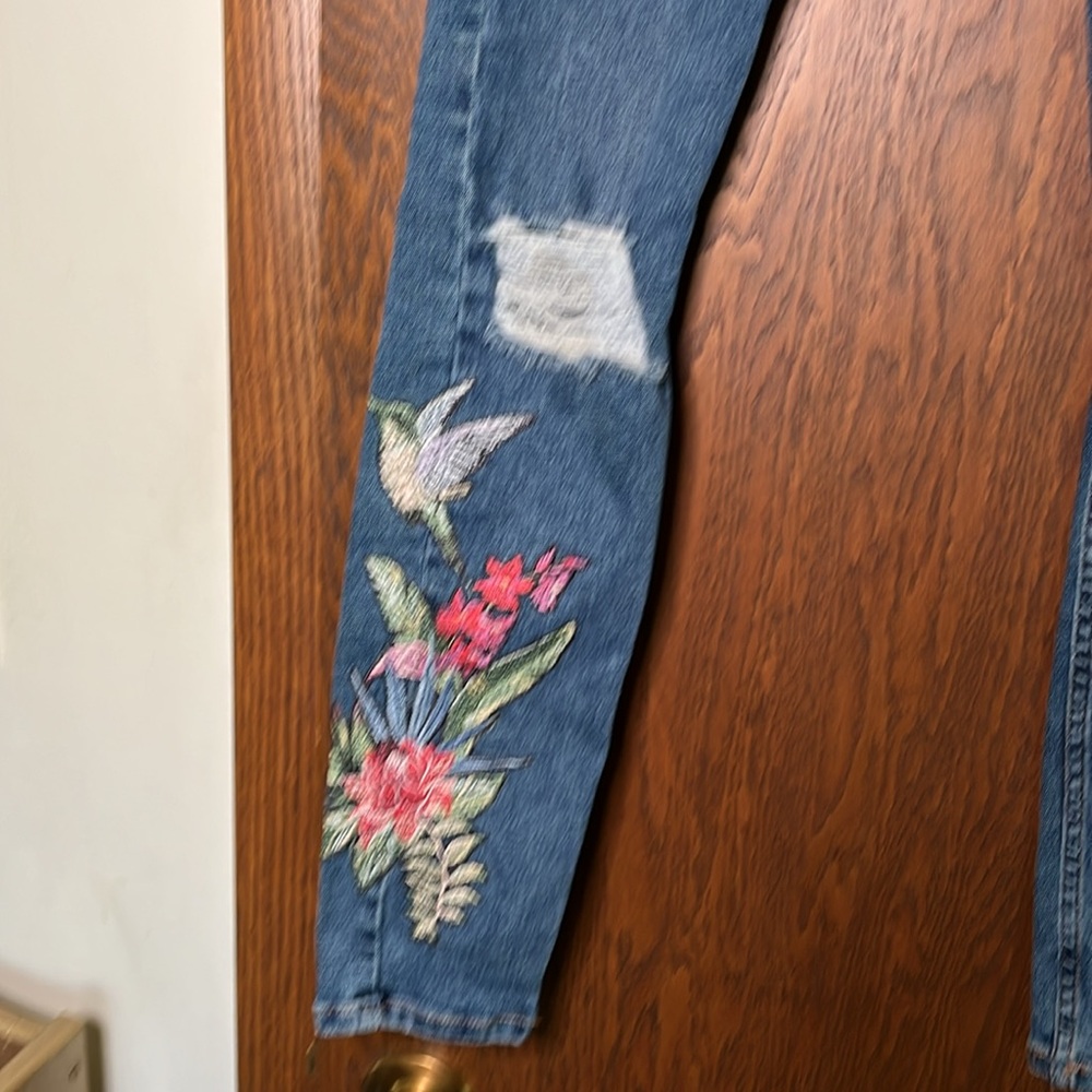 TOPSHOP Floral Embroidered Blue Jeans Moto Jamie - Picture 4 of 8